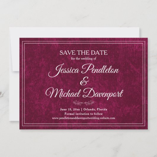 Elegante klassische burgunderrote Beeren-Hochzeit- Save The Date (Vorderseite)