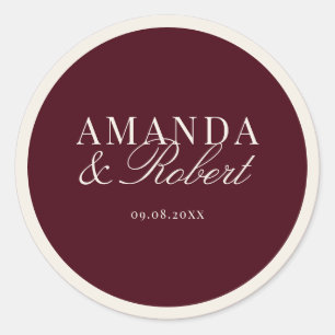 Elegante klassische burgunderrote Hochzeit Runder Aufkleber