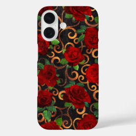 Elegante klassische Damask Vintage Schwarze Rote R iPhone 16 Hülle