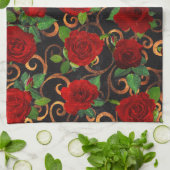 Elegante klassische Damask Vintage Schwarze Rote R Geschirrtuch (Gefaltet)