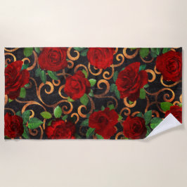 Elegante klassische Damask Vintage Schwarze Rote R Strandtuch