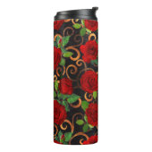 Elegante klassische Damask Vintage Schwarze Rote R Thermosbecher (Nach links gedreht)