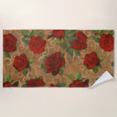 Elegante, klassische Damaske Vintage Chic Taupe Ro Strandtuch (Vorderseite)