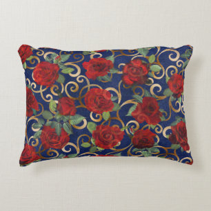 Elegante klassische Damast alte rote Rose Navy Bla Dekokissen