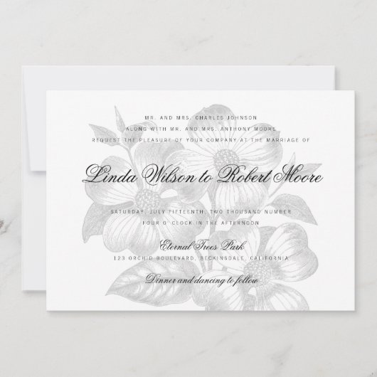 Elegante klassische Dogwood Blume Einladung Hochze (Vorderseite)