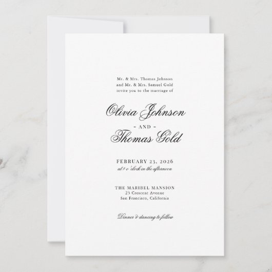 Elegante klassische Einladung zur Hochzeit (Vorderseite)