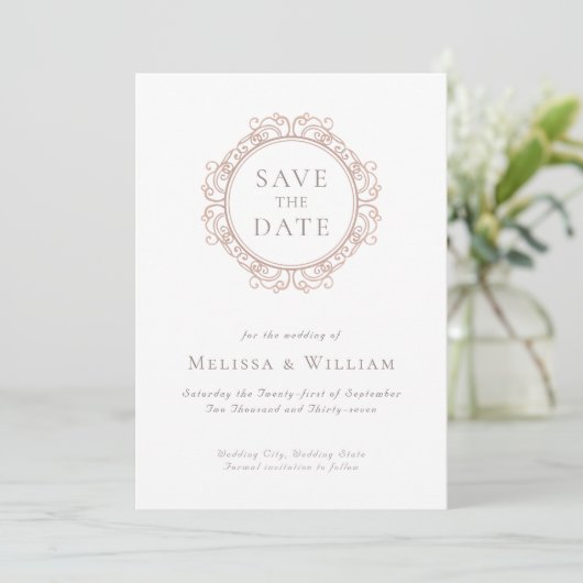 Elegante klassische Elfenbeinhochzeit Save The Date (Stehend Vorderseite)