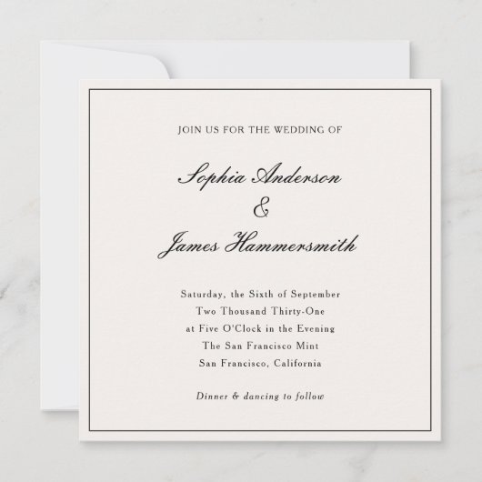 Elegante klassische formale Schwarz-Rahmen-Skripte Einladung (Vorderseite)