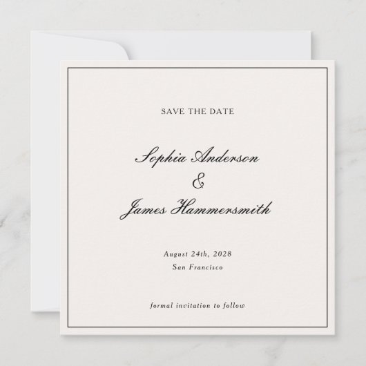 Elegante klassische formale Schwarz-Rahmen-Skripte Save The Date (Vorderseite)