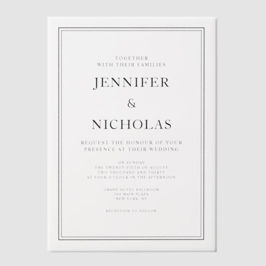 Elegante klassische formale Schwarz-Weiß-Hochzeit Pergament Einladungen (Vorderseite)