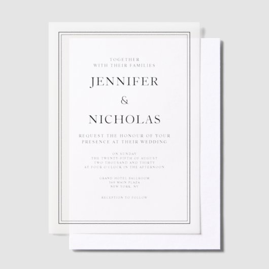 Elegante klassische formale Schwarz-Weiß-Hochzeit Pergament Einladungen (Versetzt)