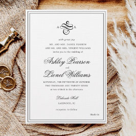 Elegante klassische formale Skriptmonogramm-Hochze Einladung