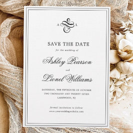 Elegante klassische formale Skriptmonogramm-Hochze Save The Date
