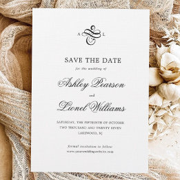 Elegante klassische formale Skriptmonogramm-Hochze Save The Date