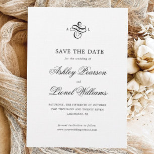 Elegante klassische formale Skriptmonogramm-Hochze Save The Date