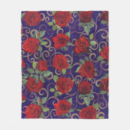 Elegante, klassische Golddamaske Vintage Rote Rose Fleecedecke