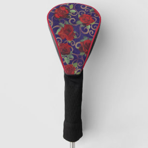 Elegante, klassische Golddamaske Vintage Rote Rose Golf Headcover