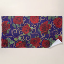 Elegante, klassische Golddamaske Vintage Rote Rose Strandtuch