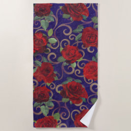 Elegante, klassische Golddamaske Vintage Rote Rose Strandtuch