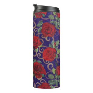 Elegante, klassische goldene Damast-Vintage-Rotros Thermosbecher