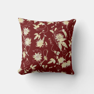 Elegante klassische goldene Passionsblumen dunkelr Kissen