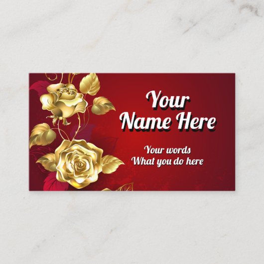 Elegante Klassische Goldene Rote Rose Visitenkarte (Vorderseite)