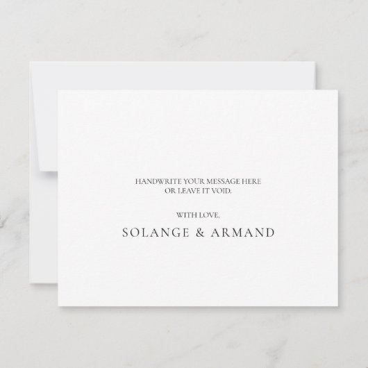 Elegante klassische Hochzeit Dankeskarte (Rückseite)