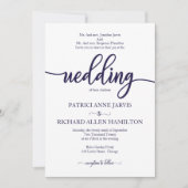 Elegante klassische Hochzeit in Blau und Weiß Einladung (Vorderseite)