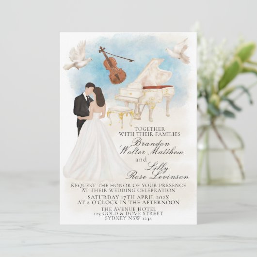 Elegante klassische Hochzeit mit Bride & Groom Pia Einladung (Stehend Vorderseite)