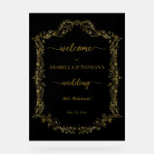 Elegante klassische Hochzeit mit Gold Floral Acrylschild (Vorderseite)