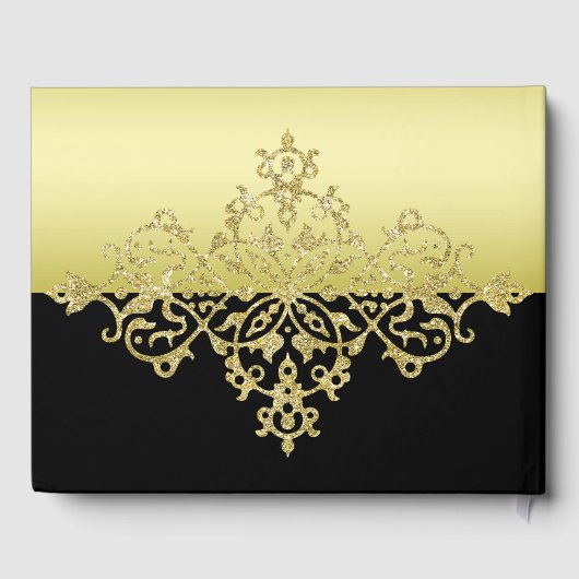 Elegante, klassische Hochzeit mit Gold und Schwarz Gästebuch (Rückseite)