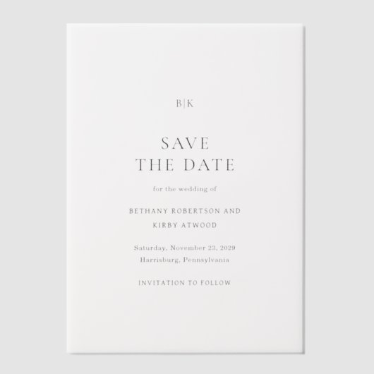 Elegante klassische Hochzeit speichern Sie das Dat Pergament Einladungen (Vorderseite)