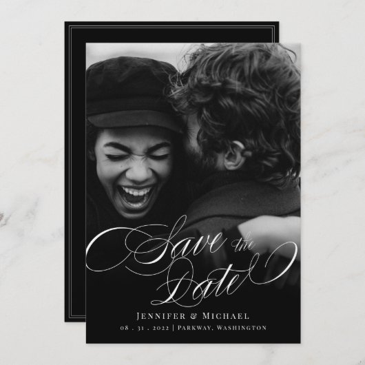 Elegante klassische Hochzeiten in der Kalligrafie  Save The Date (Vorne/Hinten)