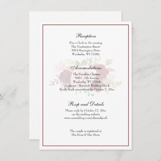 Elegante klassische Hochzeitsempfehlung Einladung (Vorne/Hinten)