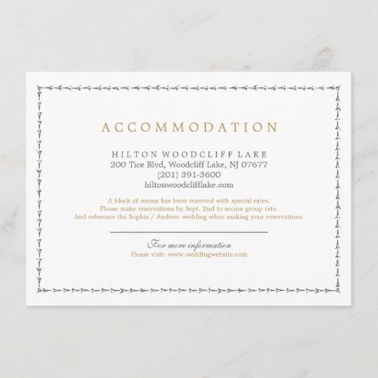 Elegante klassische Hochzeitsunterkünfte Begleitkarte (Vorderseite)