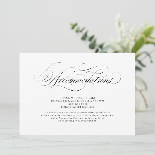 Elegante klassische Hochzeitsunterkünfte Einladung (Stehend Vorderseite)