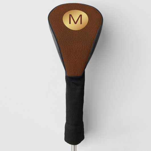 Elegante klassische Imitats Brown Leather & Gold I Golf Headcover (Vorderseite)