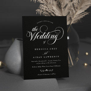 Elegante klassische Kalligraphen Schwarz-Weiß-Hoch Einladung