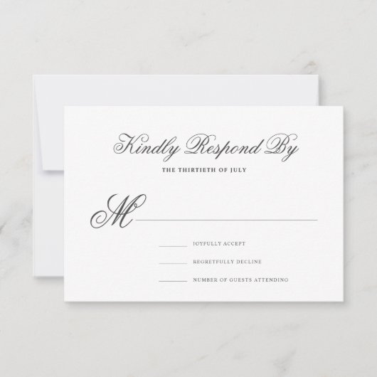 Elegante klassische Kalligraphie-Hochzeit RSVP Karte (Vorderseite)
