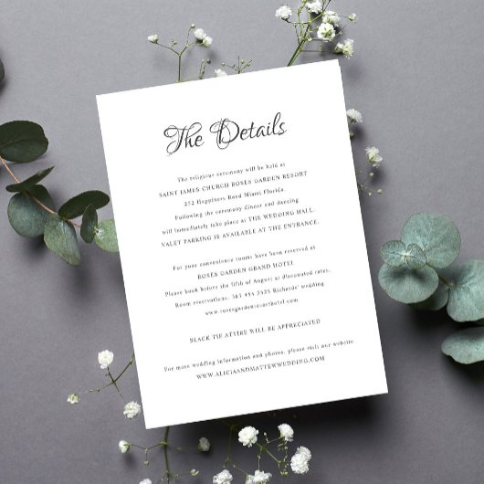 Elegante klassische kalligraphische Hochzeitsdetai Begleitkarte