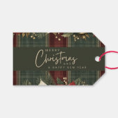 Elegante klassische Karierte Poinsettia Gold to Fr Geschenkanhänger (Vorderseite (Horizontal))