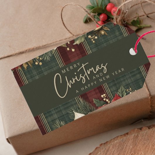 Elegante klassische Karierte Poinsettia Gold to Fr Geschenkanhänger