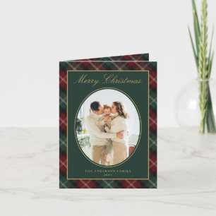 Elegante klassische Karo-Familienfoto-Weihnachten Feiertagskarte