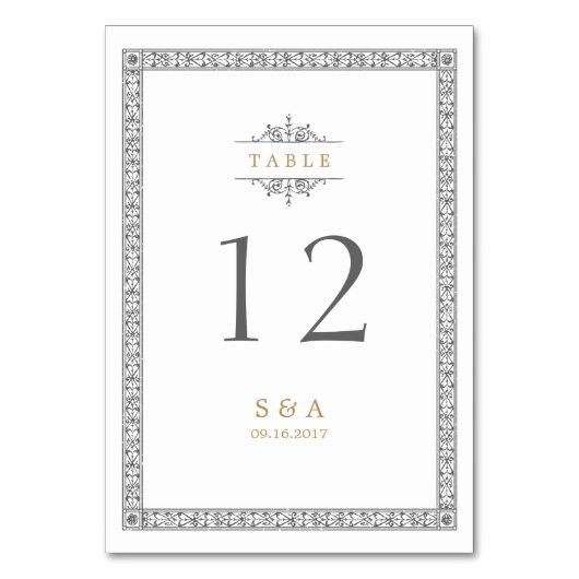 Elegante klassische Klassik Hochzeitskarte Tischnummer (Vorderseite)