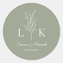 Elegante klassische Leaf Monogram Wedding Sage Gre