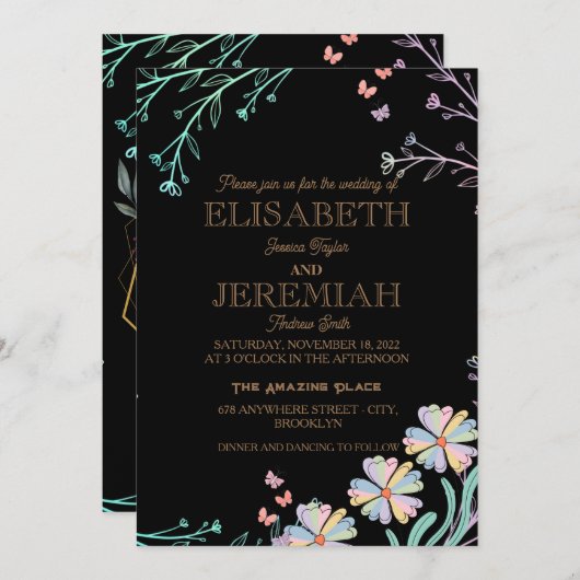 elegante klassische, luxuriöse schwarze Hochzeit Einladung (Vorne/Hinten)