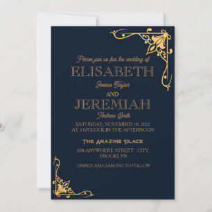 Elegante klassische Luxus-Goldhochzeit Einladung