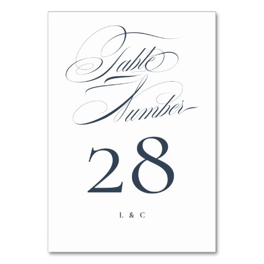 Elegante klassische Marine über die Hochzeit der w Tischnummer (Vorderseite)