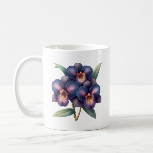 Elegante klassische marineblau und lila Orchidee Kaffeetasse (Links)