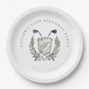 Elegante klassische Monogramm-Golf-Wappen-Geburtst Pappteller